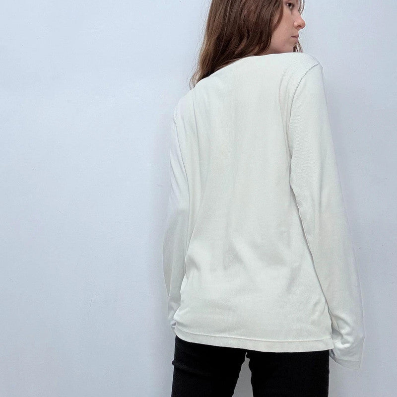 white ribbed versace long sleeve t-shirt
