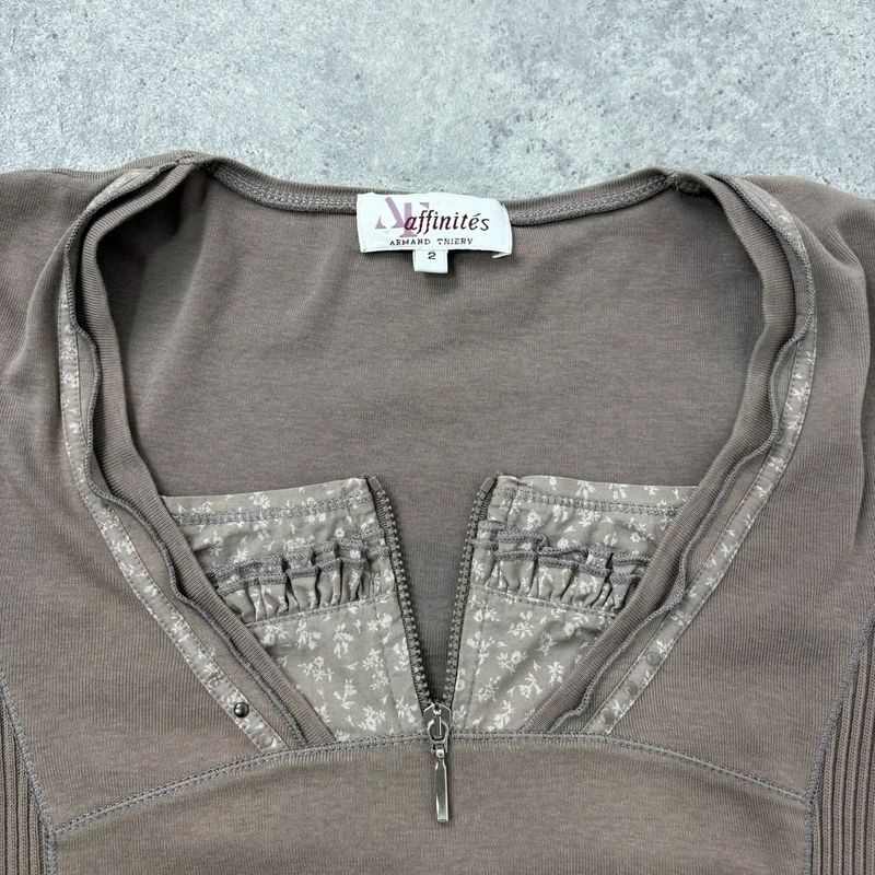 khaki cotton 3/4 length sleeve t-shirt