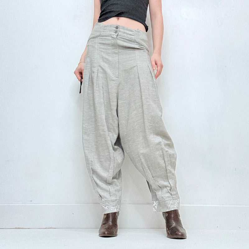 Grey pleated barrel suit pants