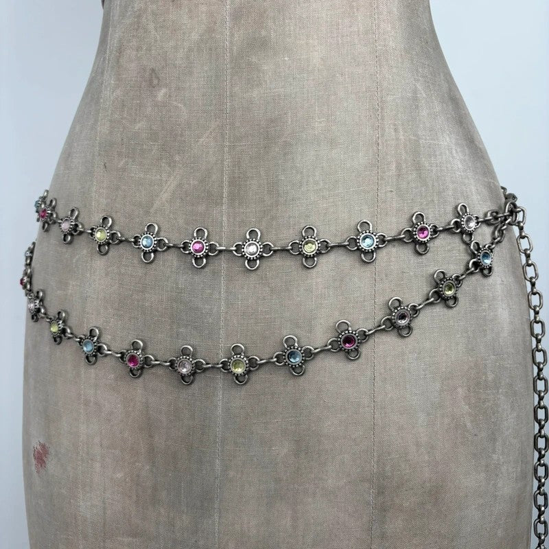 silver waist chain gem embellished chain belt