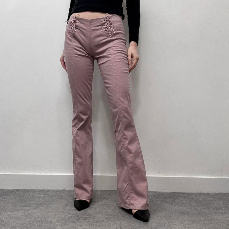 pink corset flared jeans