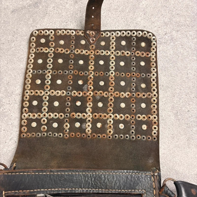 Black leather studded coin bag