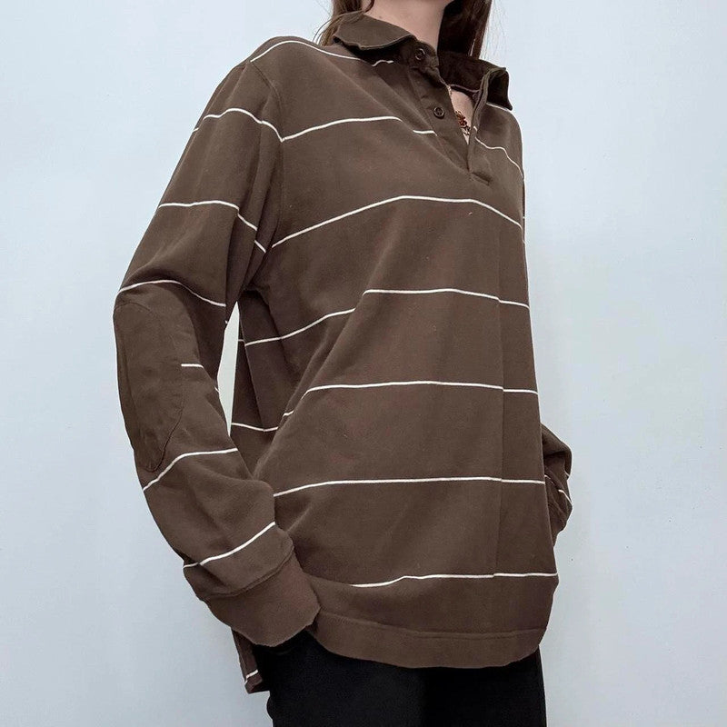 slouchy brown striped cotton rugby top