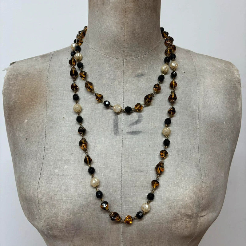 layered chain beaded charm necklace
