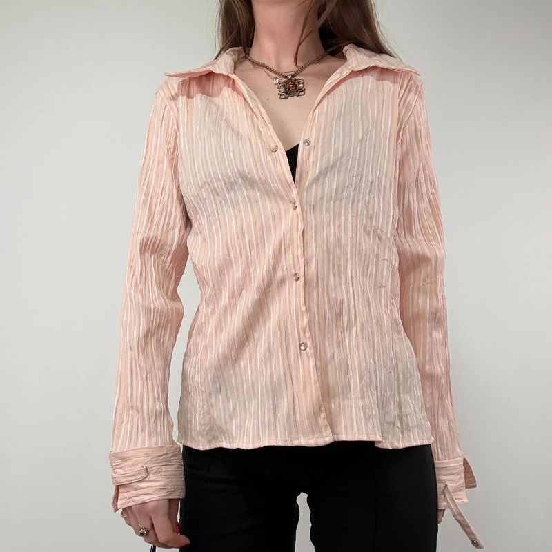 Pink Pinstripe Fitted Y2K Shirt