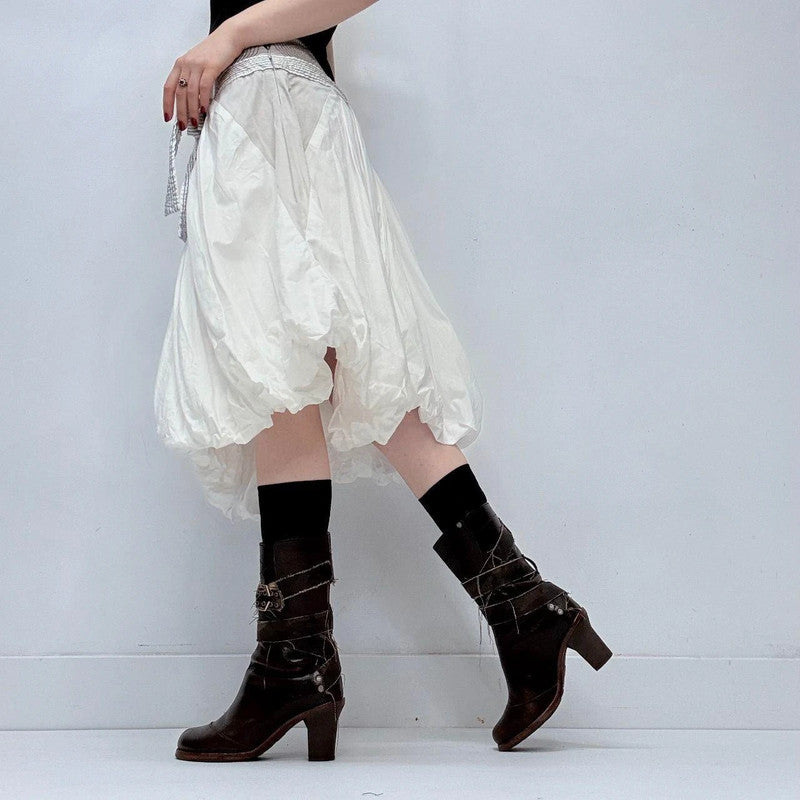 white gathered pleated puff skirt