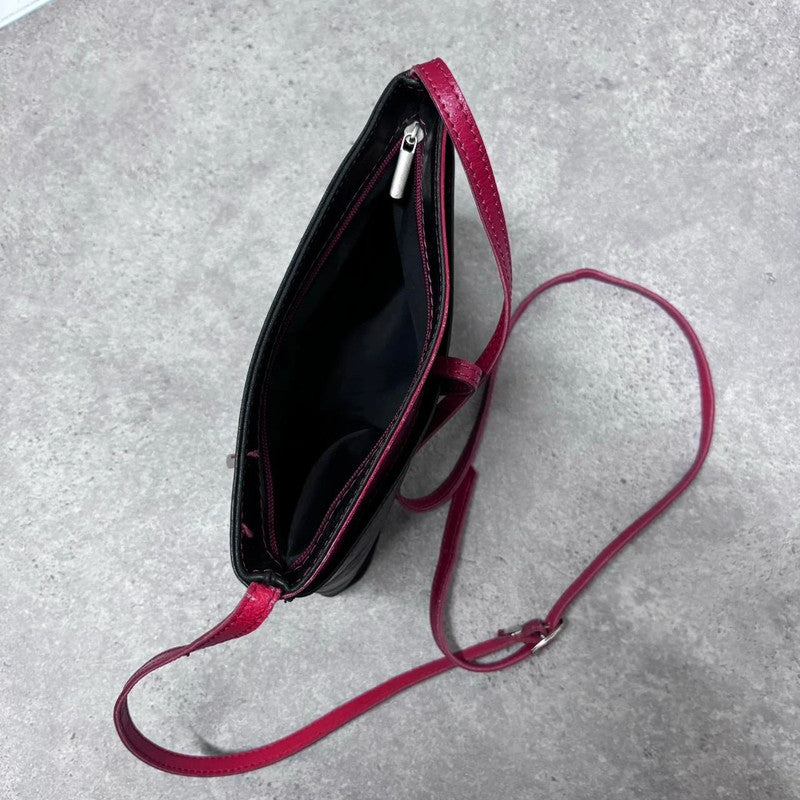leather red and black crossbody bag