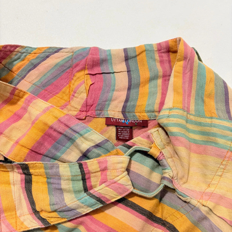 pinstriped asymmetric draped wrap skirt