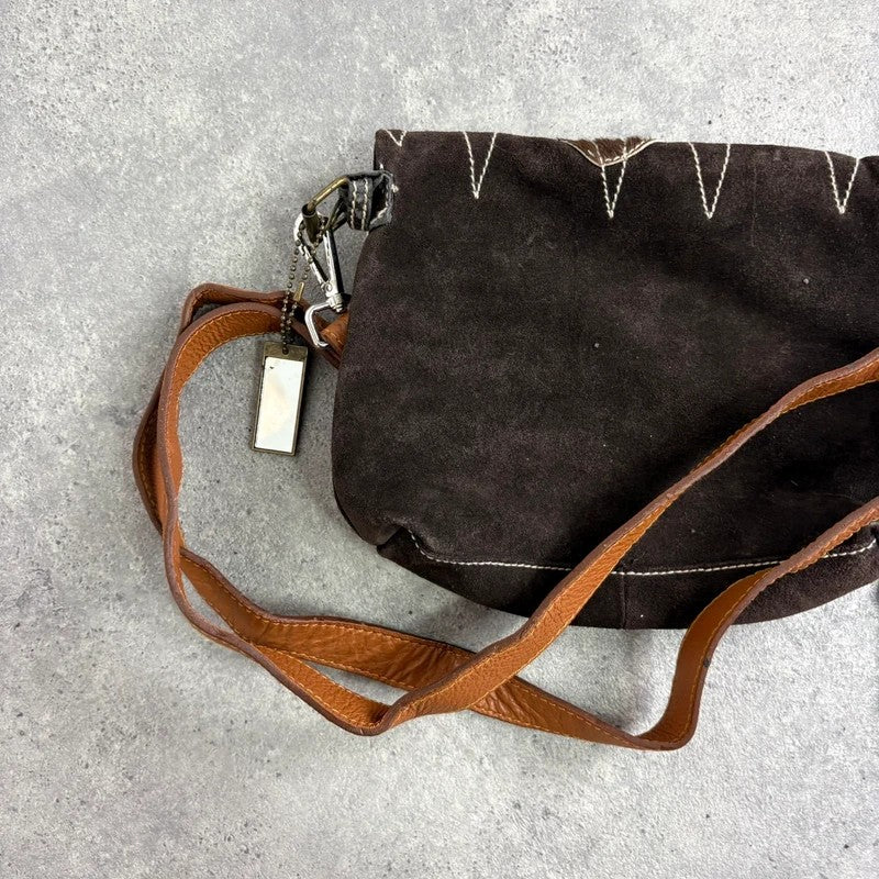 brown suede cowhide leather patchwork bag