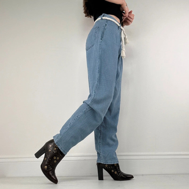 pleated pinstripe barrel trousers