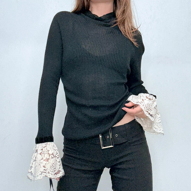 black ribbed slouchy gothic lace shirt