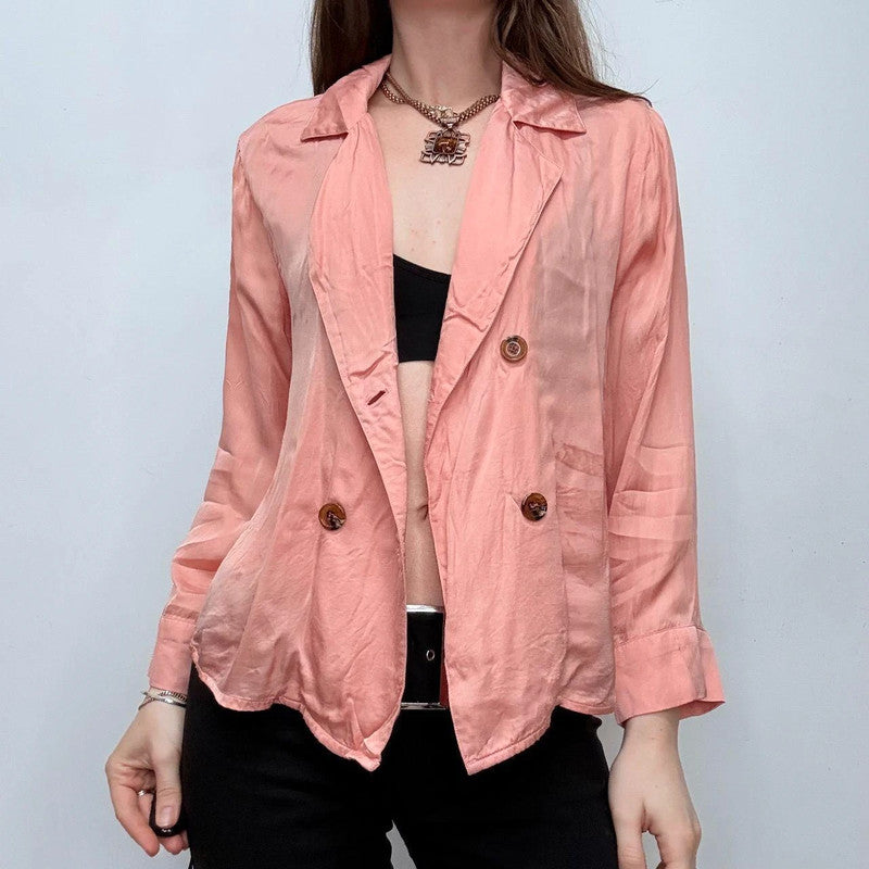 pink silky satin wrap button shirt