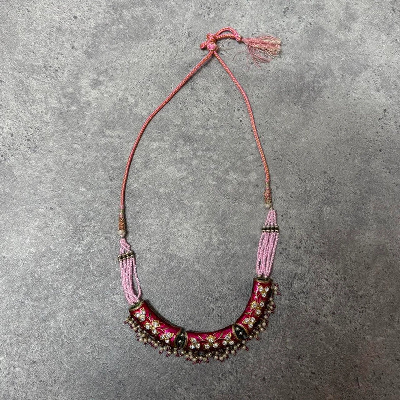 beaded metal gemstone necklace