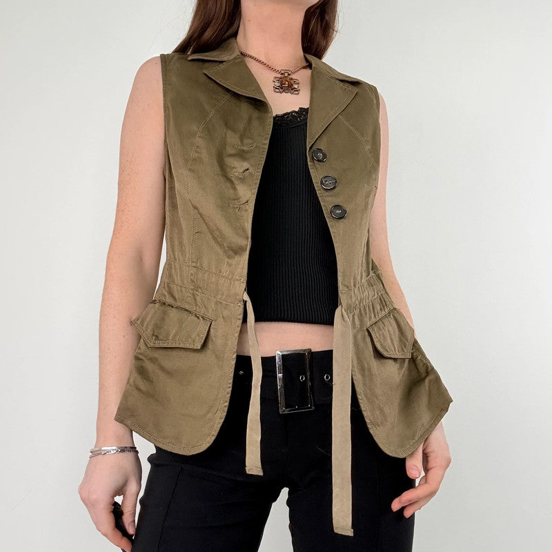 Khaki utility flared military waistcoat