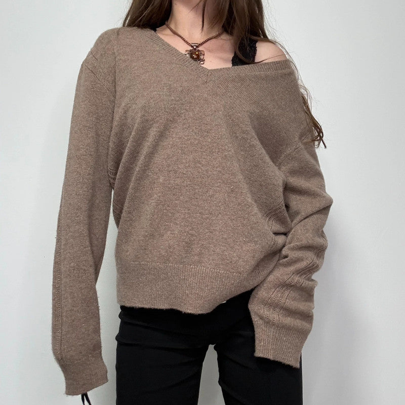 brown wool slouchy knit jumper