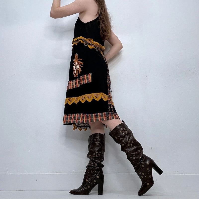 Save the Queen crochet black tartan midi dress