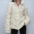 Pleated gathered cinched cream puffer jacket