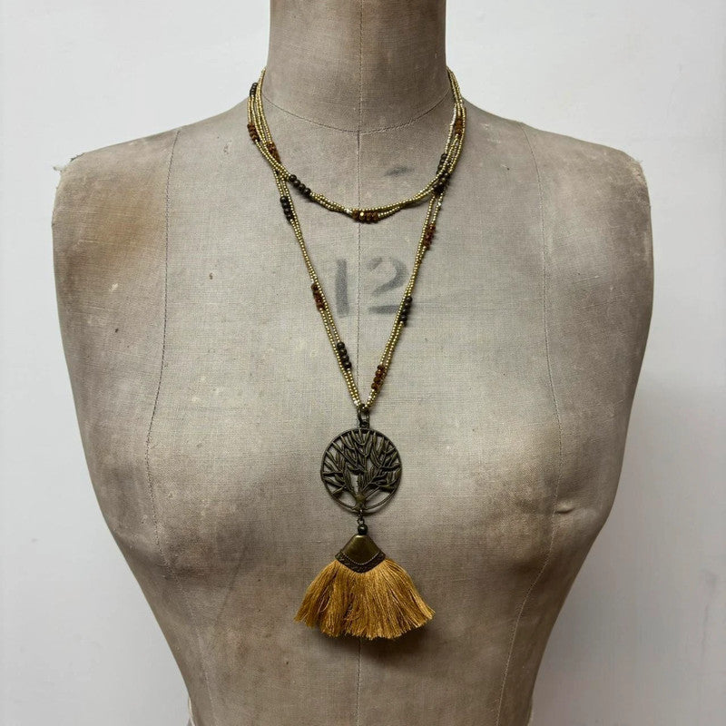 boho layered hippie tassel necklace