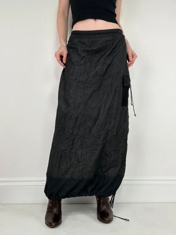 distressed black grunge maxi cargo skirt