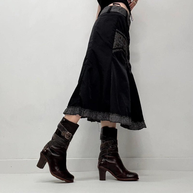 black gothic layered midi skirt