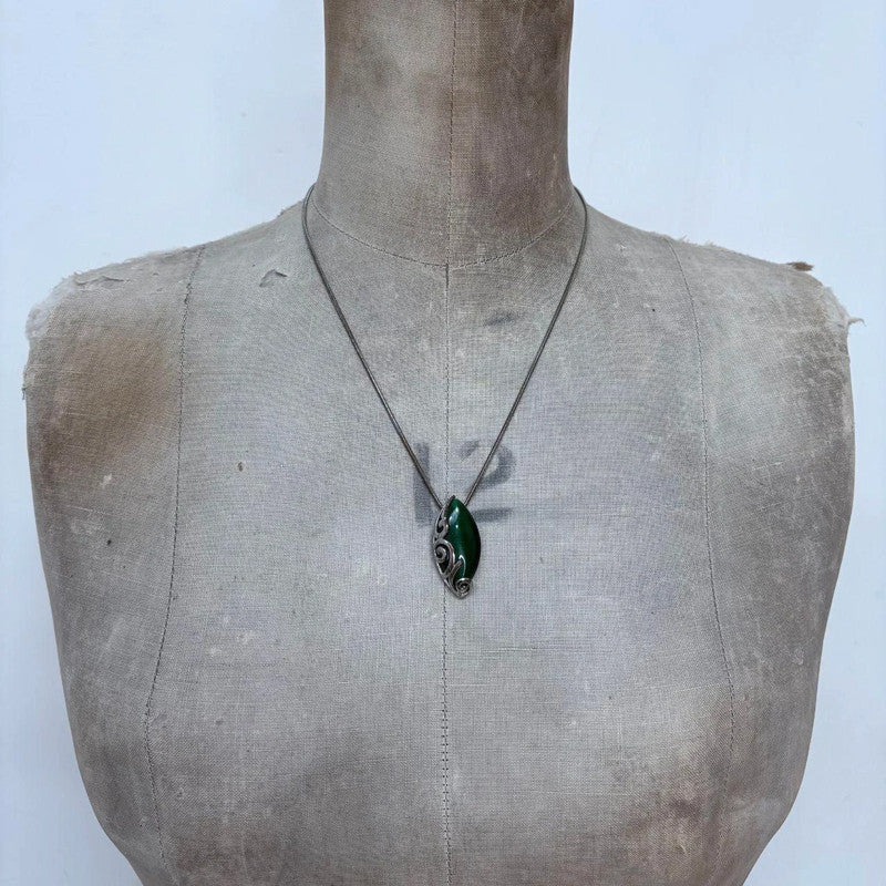 green gem silver fairy necklace