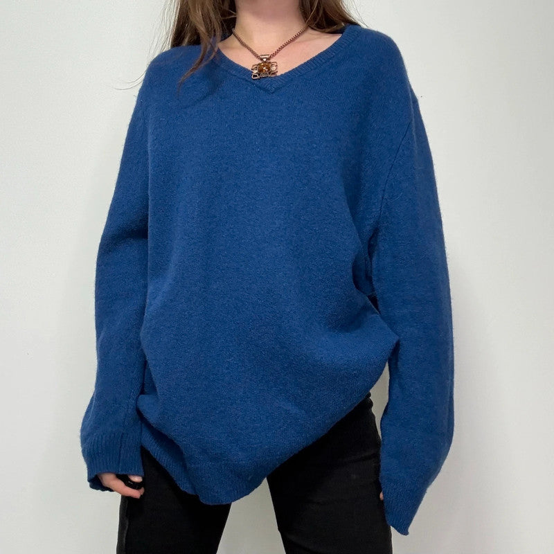 oversized blue wool knitted jumper