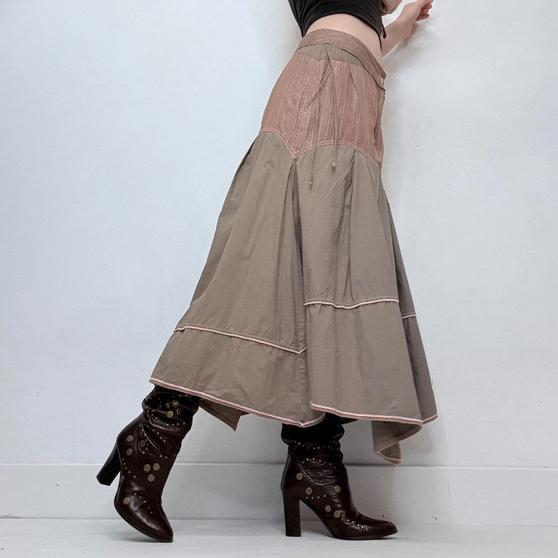 Khaki drop waist pinstripe maxi skirt