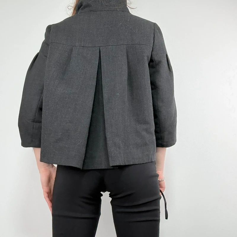 Grey structured boxy high neck jacket