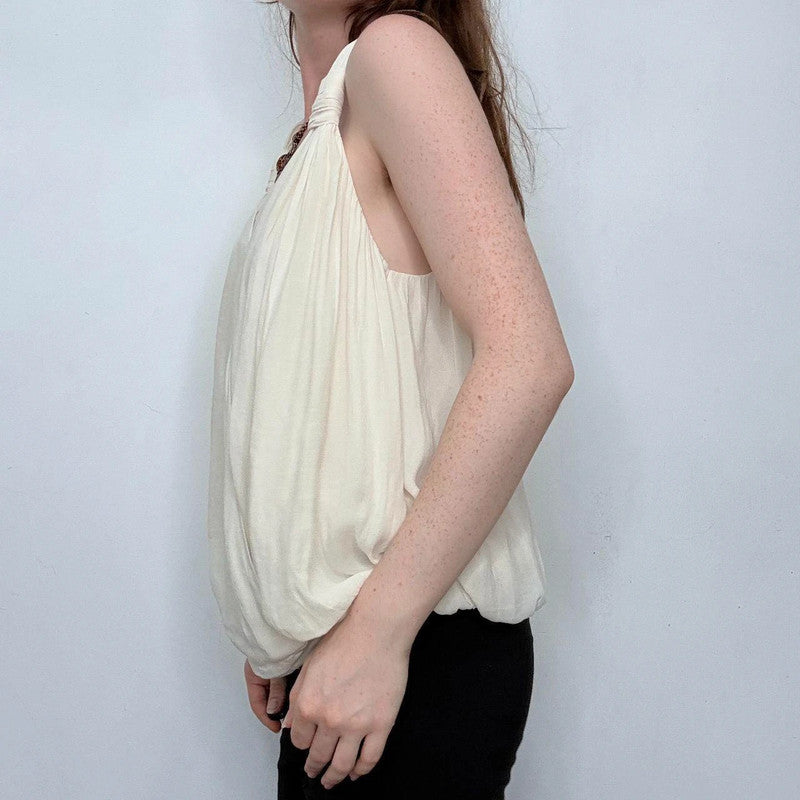 draped cream floaty knotted vest