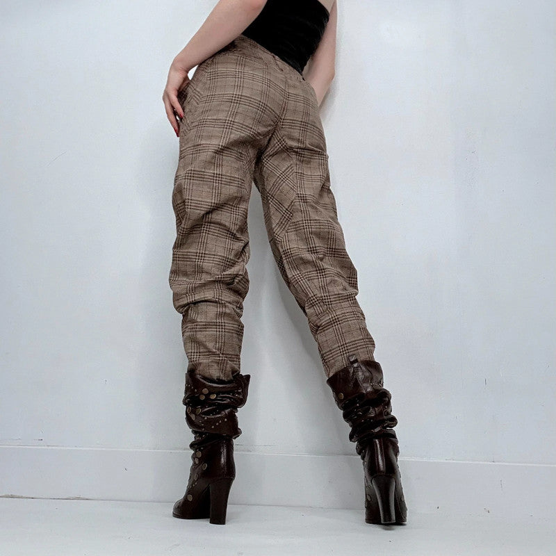 Archival tartan gathered puff trousers