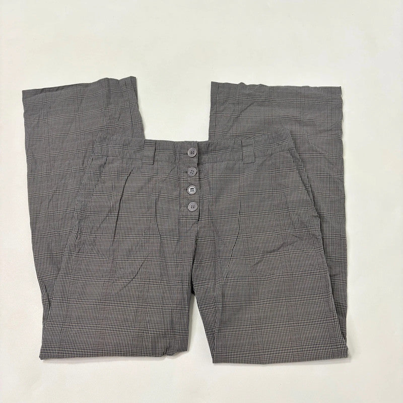 grey wide leg checked tartan trousers