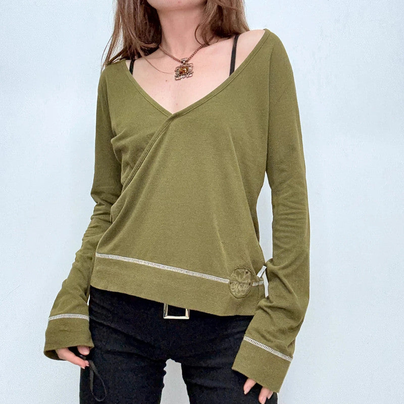 green slouchy off the shoulder t-shirt
