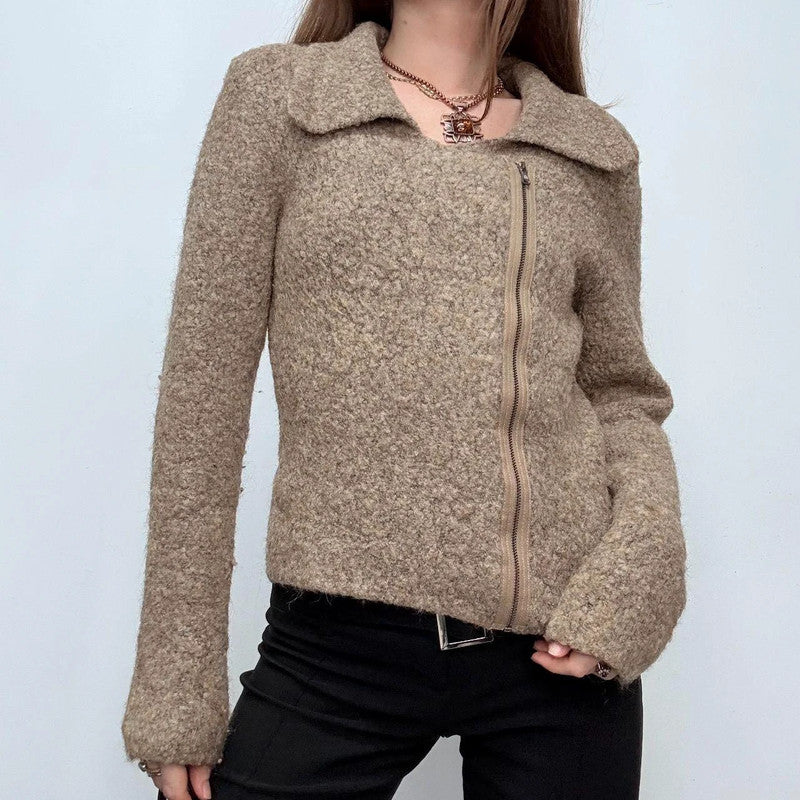 tan wool asymmetric jacket