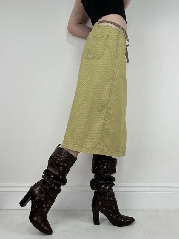 green pinstripe Cop Copine midi cargo skirt
