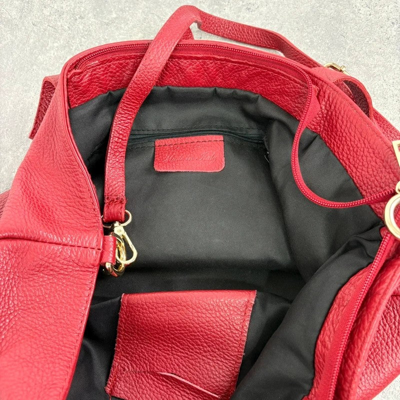 Italian leather red handbag with chic gold hardware