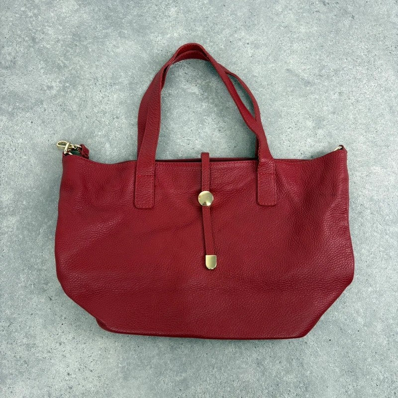 Italian leather red handbag with chic gold hardware
