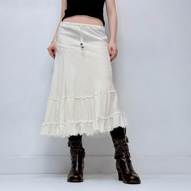 white linen tiered midi skirt