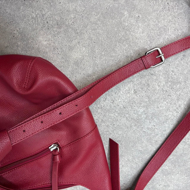 red leather zip shoulder bag