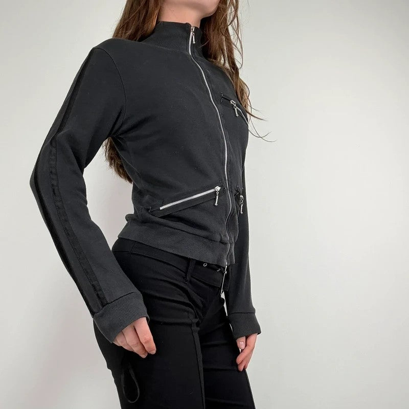 Black grunge jersey Zip-up sweater
