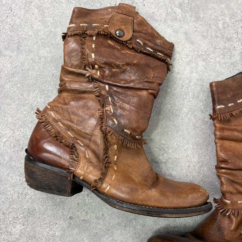 Brown leather slouchy western boots