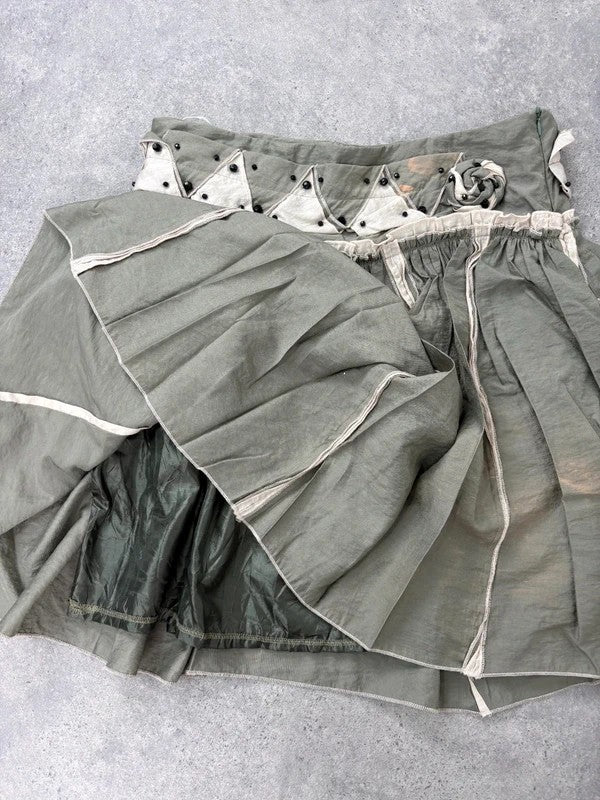 khaki pleated drop waist midi skirt