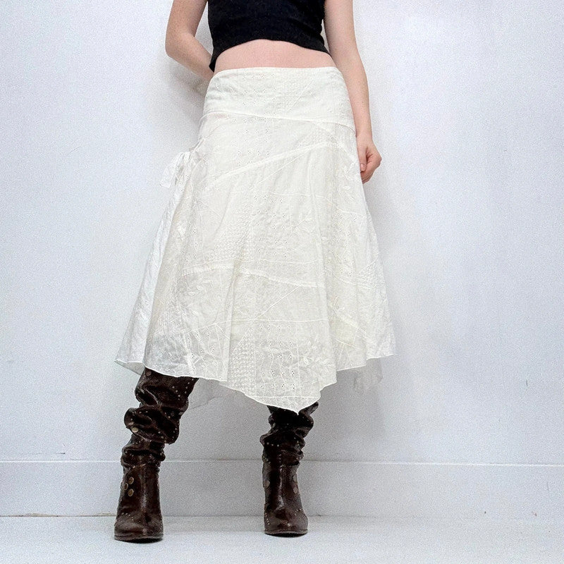 white lace asymmetric cotton skirt