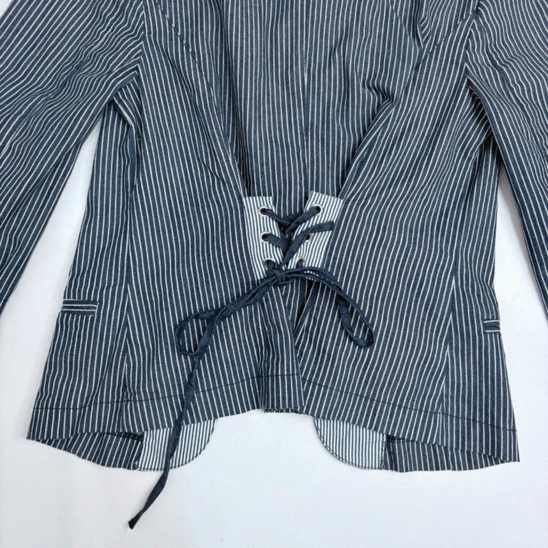 pinstripe morgan high neck popper jacket