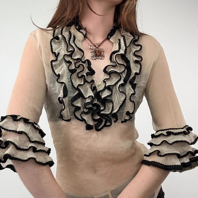 Lace Silk Ruffle Blouse