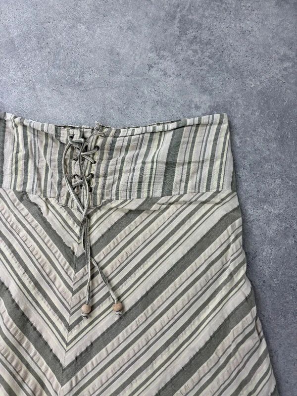 khaki striped chevron pinstripe midi a-line skirt