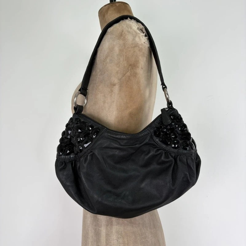 Leather gem studded mini handbag pouch hobo