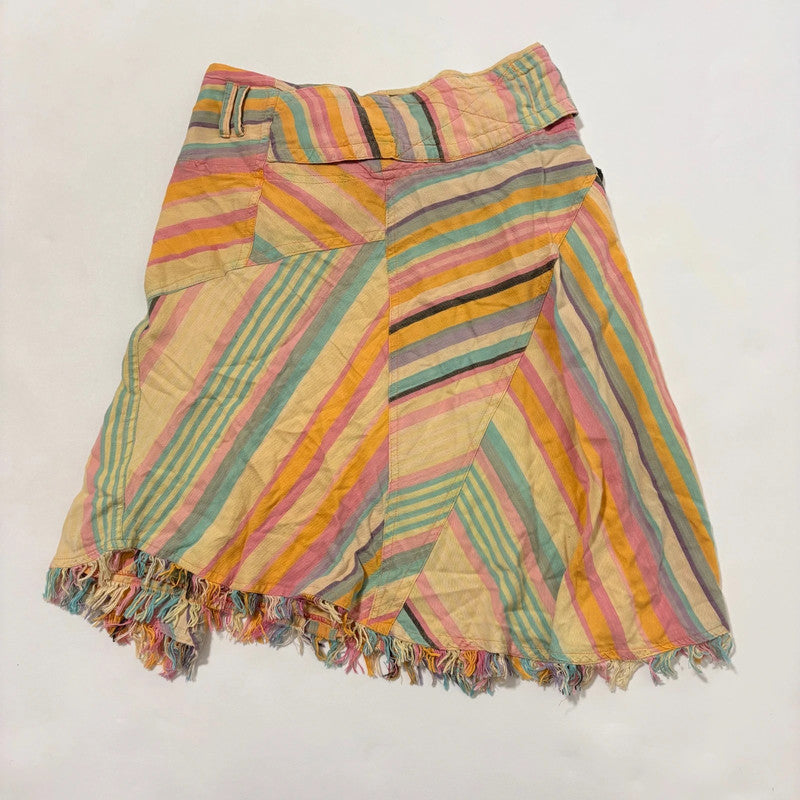 pinstriped asymmetric draped wrap skirt