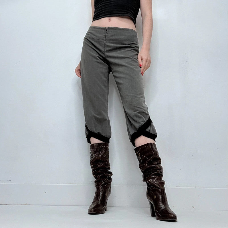 grey low rise asymmetric capri pants