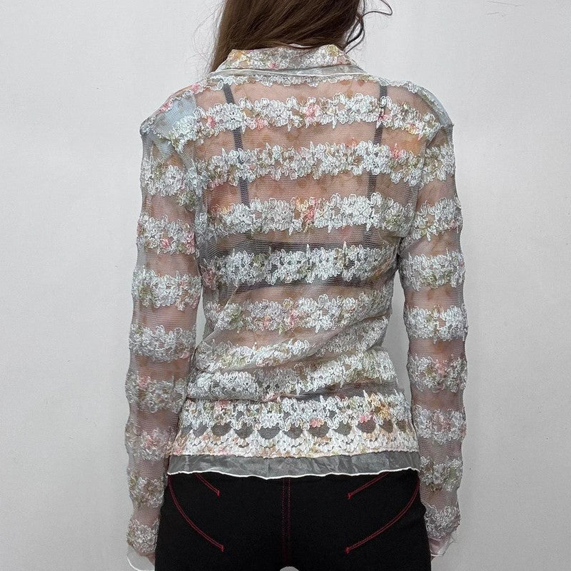 sheer lace embroidered shirt
