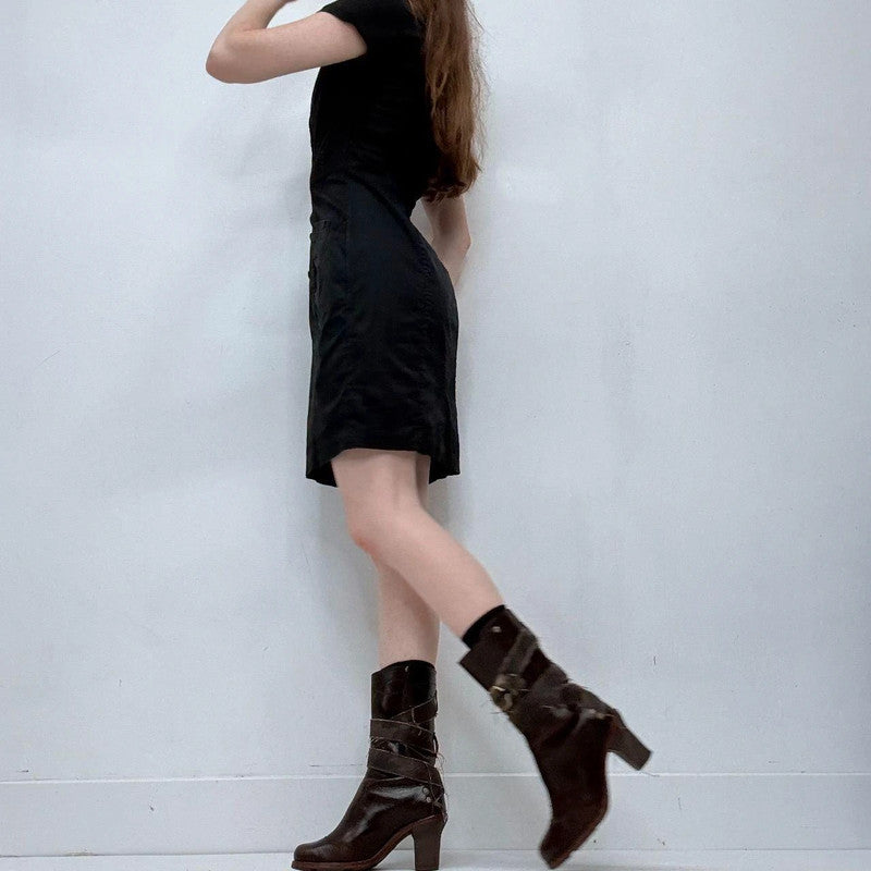 black button up mini fitted office dress